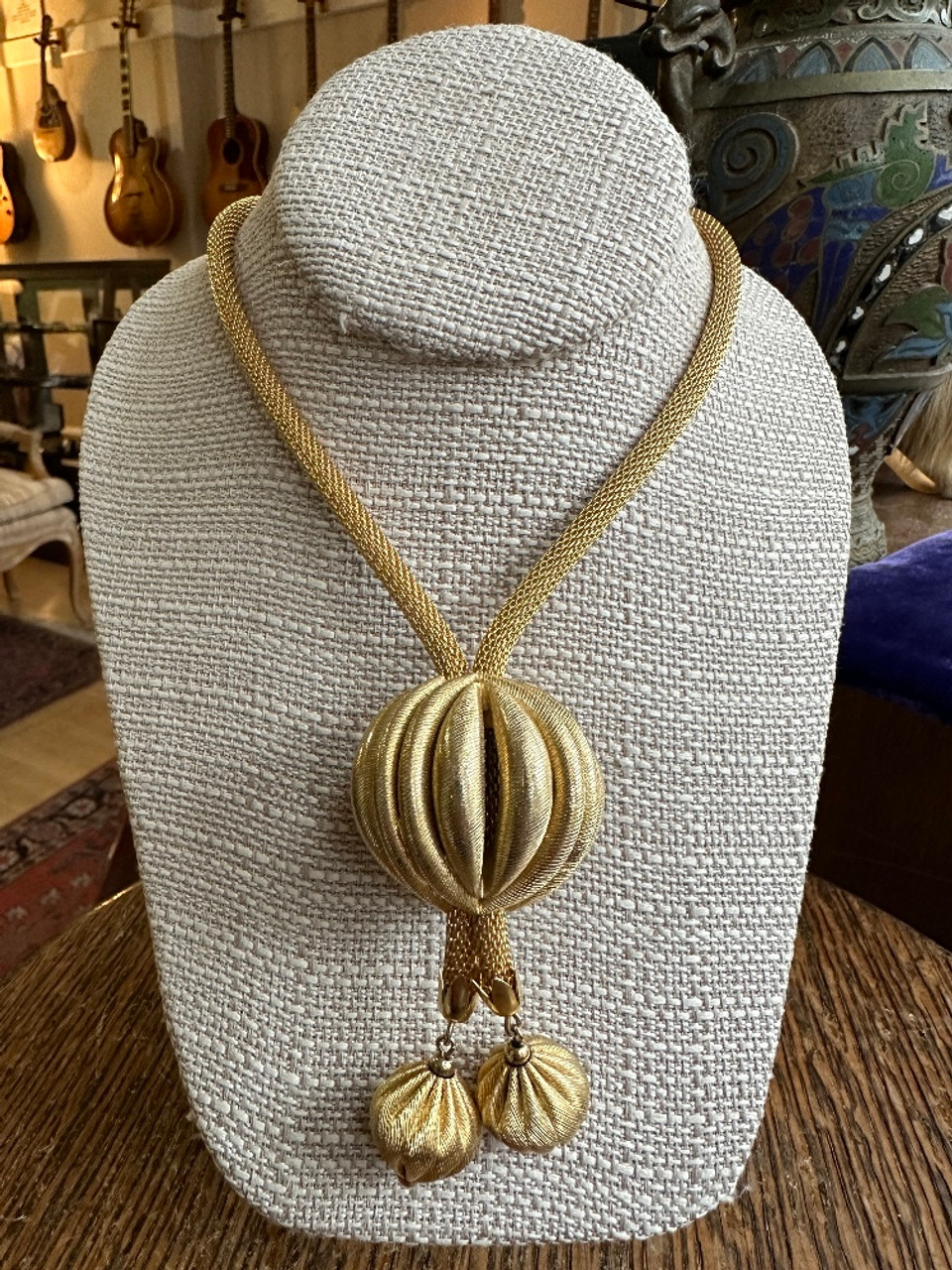 Vintage Monet Tassel Gold Tone Long Chain Pendant... - Depop